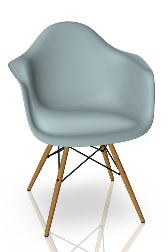 Vitra Eames Plastic Arm Chair DAW Stuhl in Eisgrau mit Eschenholzgestell, moderner Designklassiker.