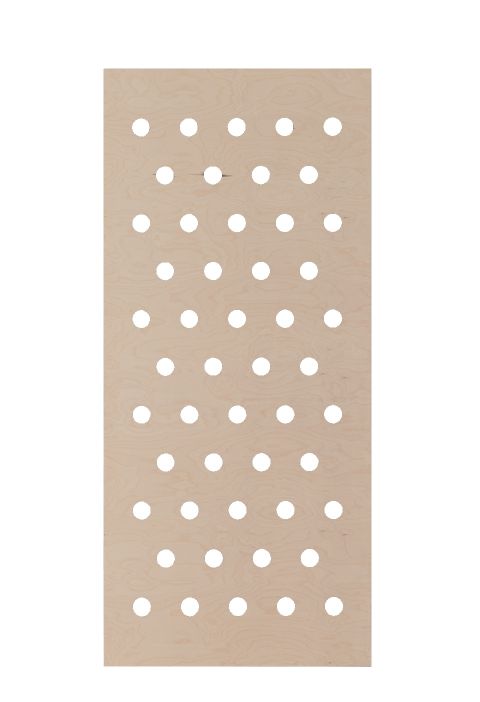 VALENTIN_A Lattenrost aus hellem Holz mit vielen runden Löchern für optimale Belüftung und Schlafkomfort.