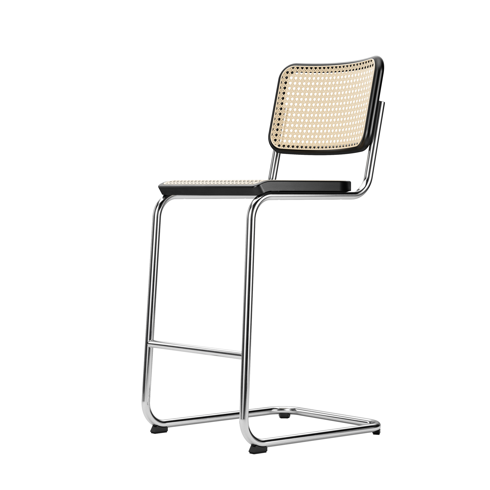 S 32 VH Barhocker von Thonet: Klassischer Stahlrohr-Hocker mit Wiener Geflecht und verchromtem Gestell.