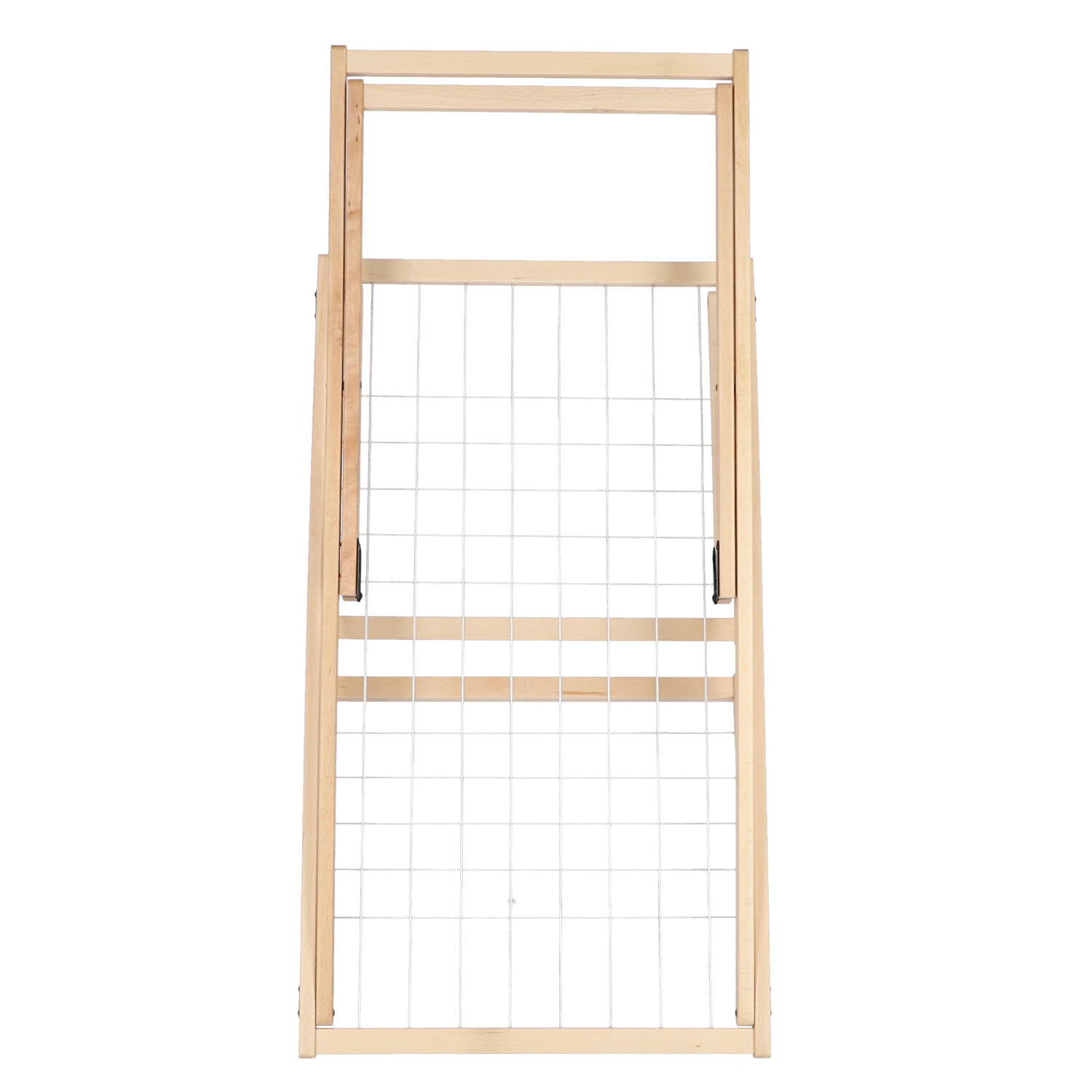 Vivo Wäscheständer von Jan Kurtz, zusammengeklappt, aus hellem Holz und mit Gitterstruktur.