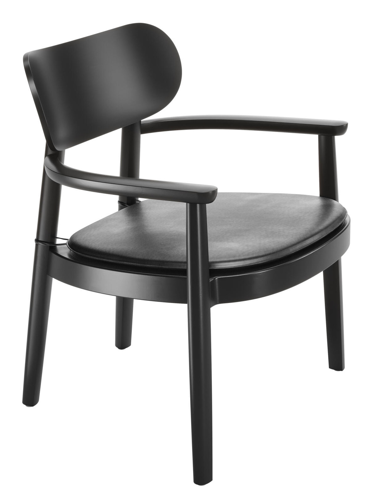 Schwarzer Holzsessel mit Armlehnen und Polsterauflage. Sitzkissen für Thonet Stuhl 119 PA.