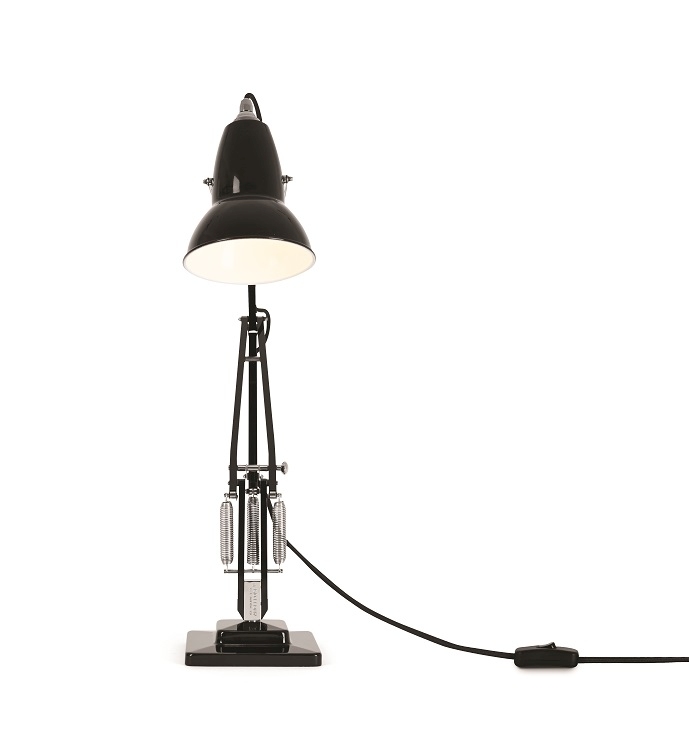 Schwarze Anglepoise Original 1227 Tischleuchte: Verstellbare Schreibtischlampe mit Federmechanismus für Büro und Arbeitszimmer.