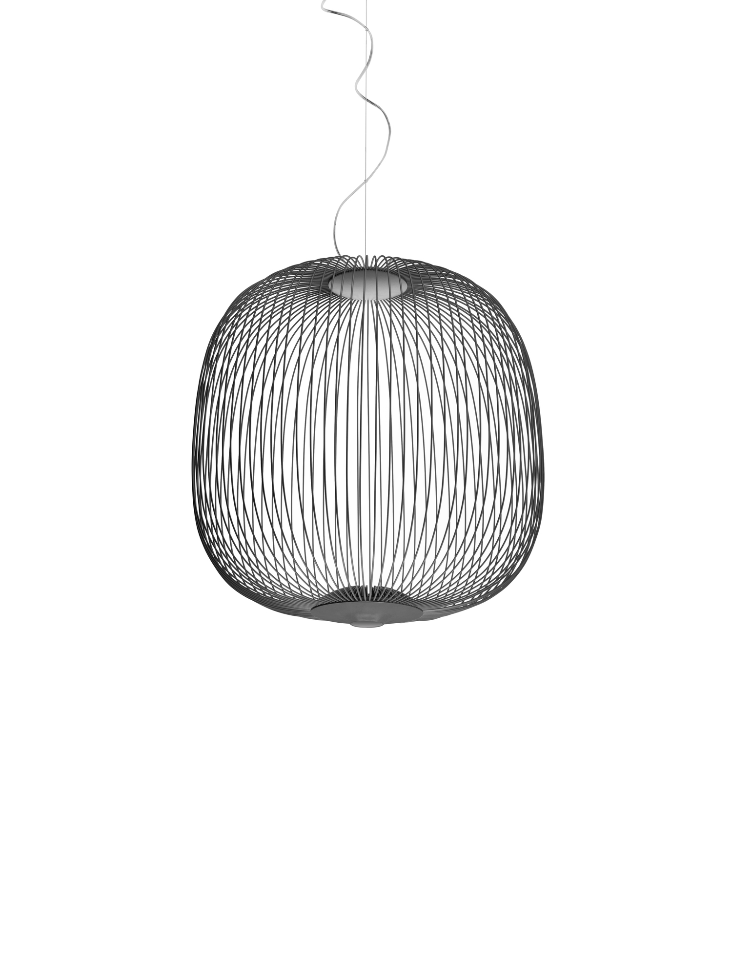 Kupferfarbene Spokes Pendelleuchte von Foscarini. Moderne Hängelampe mit filigranem Design für Wohnzimmer und Esszimmer.