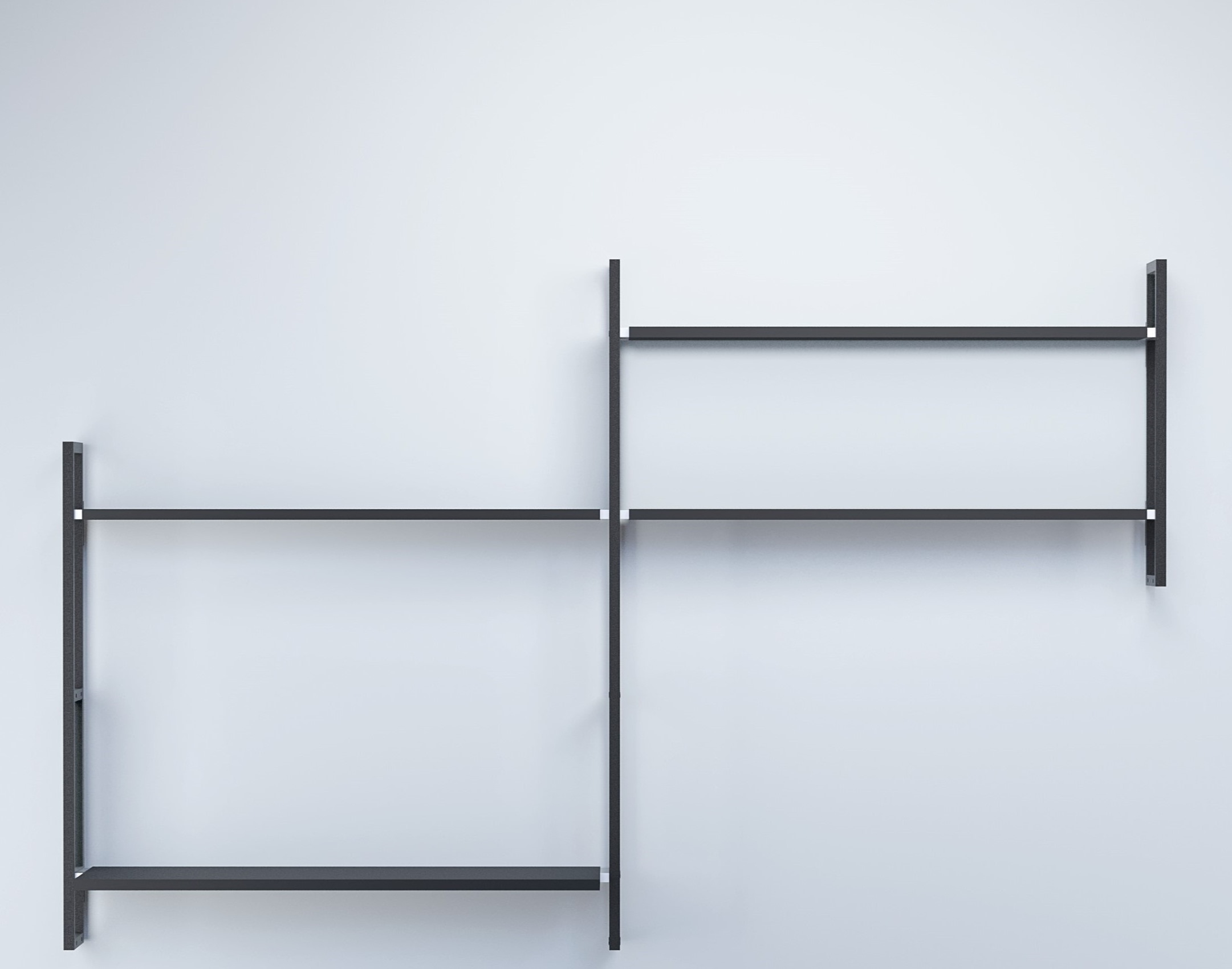 Schwarzes Wandregal Grundmodul E Oncono, modernes Regalsystem für Wohnzimmer und Büro, minimalistisches Design.