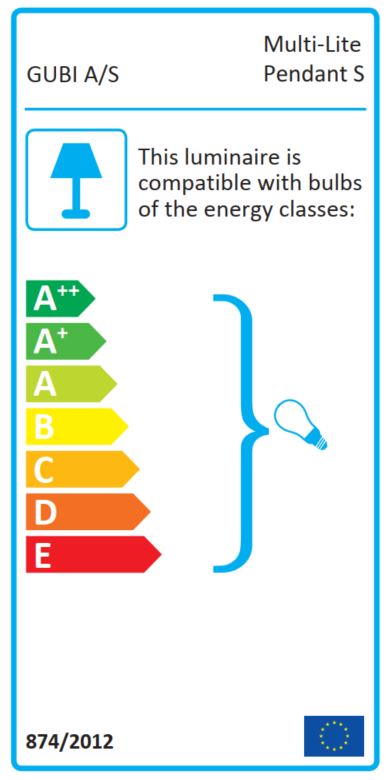 Energieeffizienzlabel für Gubi Multi-Lite Pendelleuchte S Chrom, kompatibel mit Leuchtmitteln der Energieklassen A++ bis E.