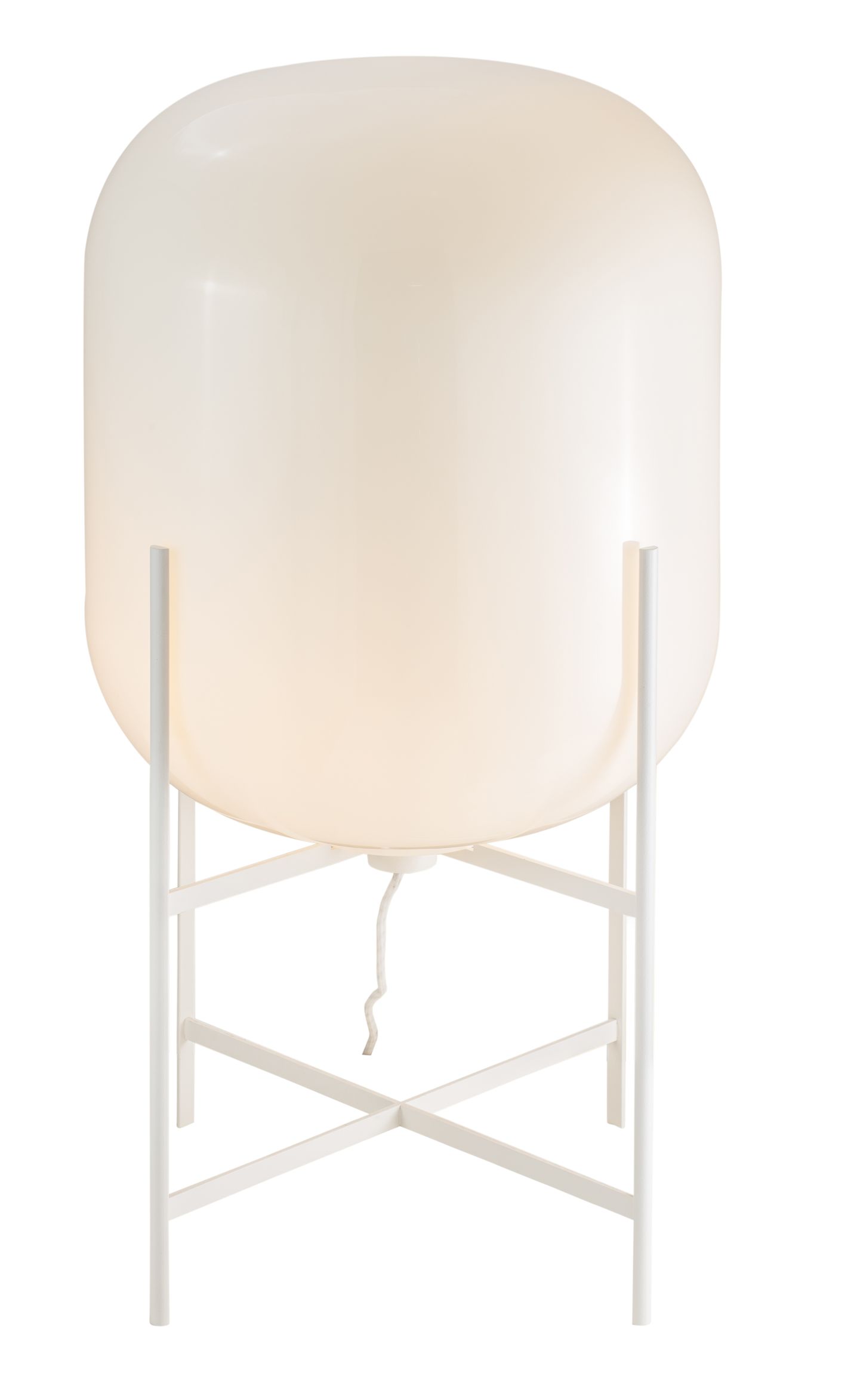 Oda Stehleuchte von Pulpo, Medium, mit weißem Gestell und weißem Glas.