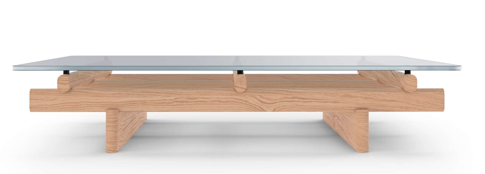 Cassina Sengu Couchtisch mit Glasplatte und hellem Holzgestell. Moderner Wohnzimmertisch für stilvolles Ambiente.