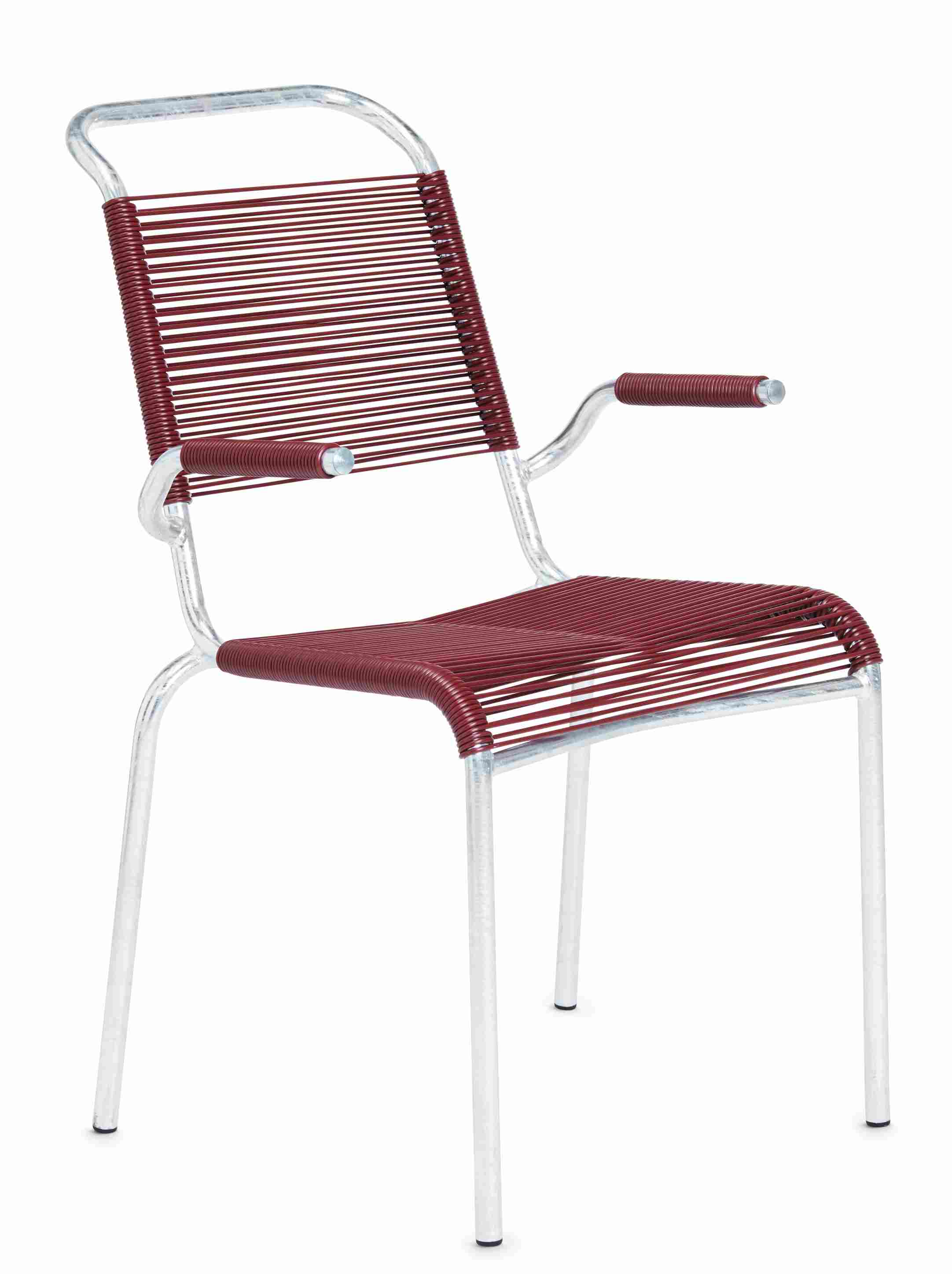 Altorfer Sessel: Outdoor-Sessel aus Aluminium mit bordeauxroter Bespannung für Garten und Terrasse.
