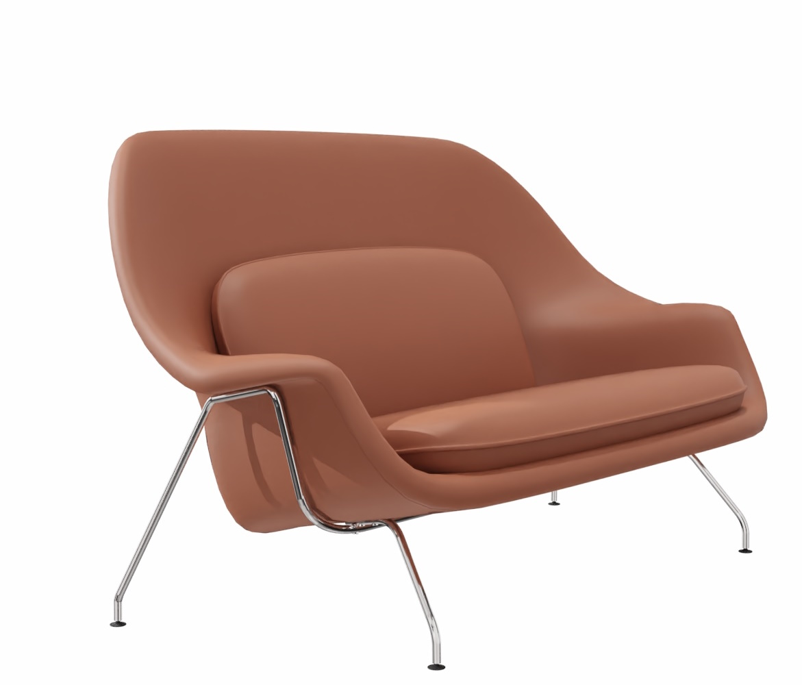 Freistehendes Womb Sette Sofa von Knoll International in Terrakotta mit verchromtem Stahlgestell.