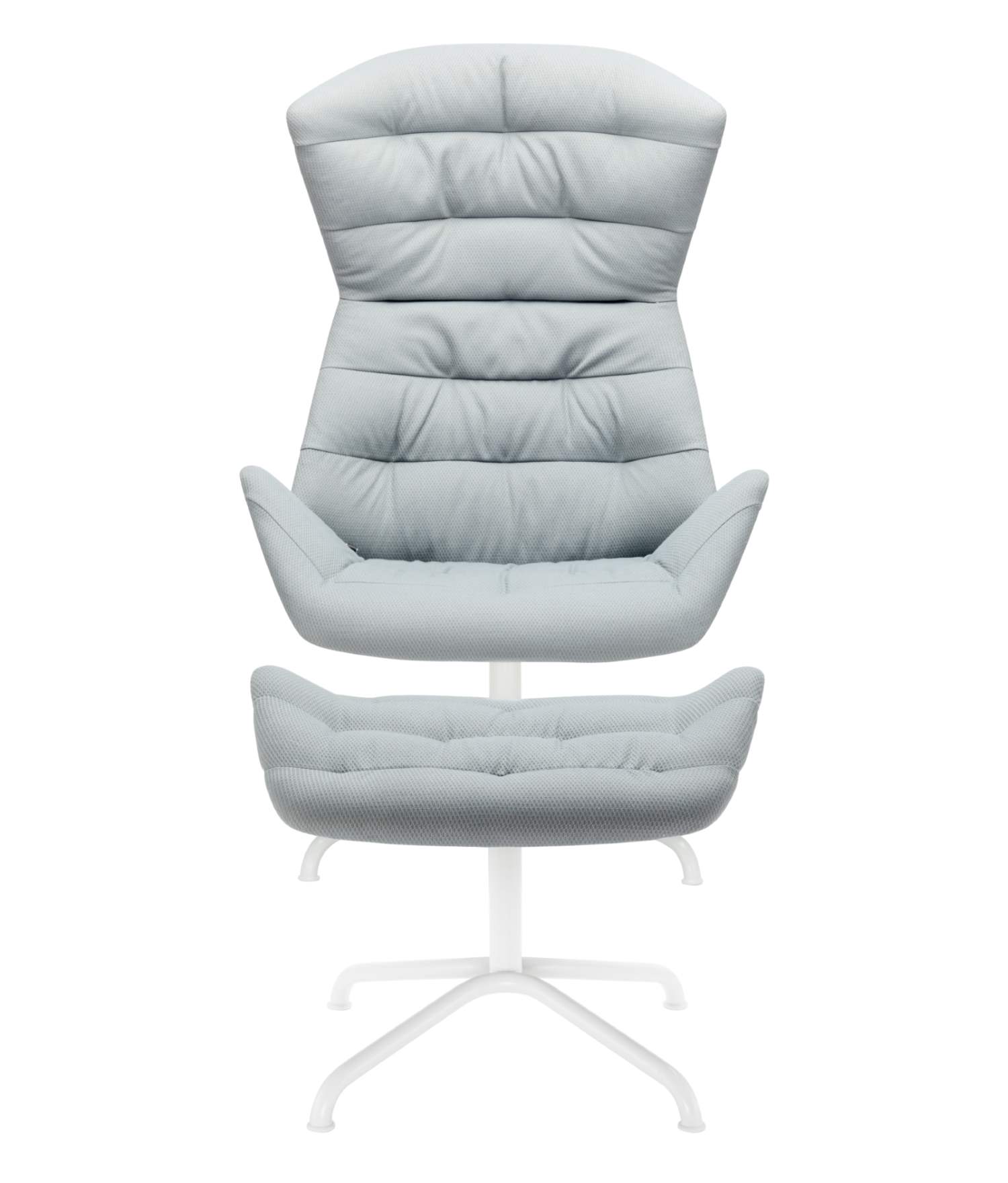 Hocker für Thonet 808 Lounge-Sessel, hellblau gepolstert mit weißem Fußkreuz, bequeme Fußablage.