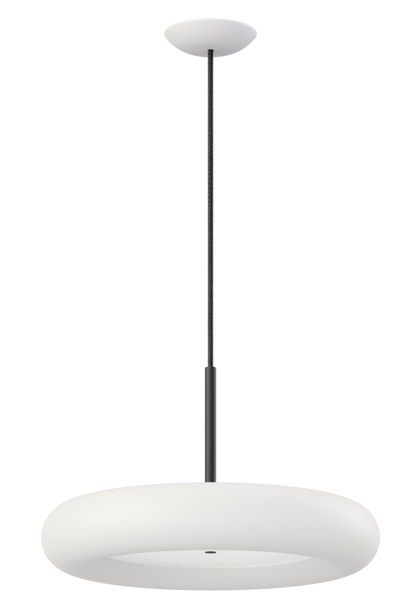 Weiße Oto Pendelleuchte von Belux, Durchmesser 45 cm, moderne Hängelampe für Wohnraumbeleuchtung.