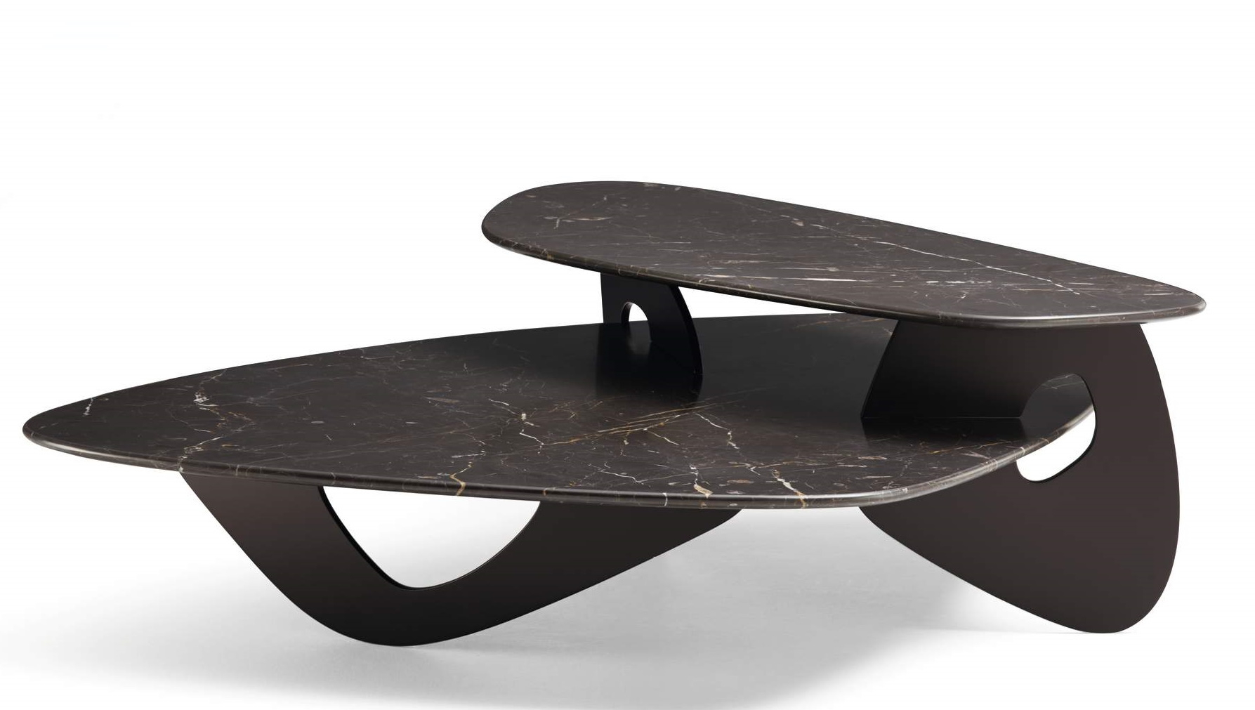 Walter Knoll Tama Couchtisch aus Marmor, moderner Wohnzimmertisch mit zwei Ebenen und dunklem Gestell.