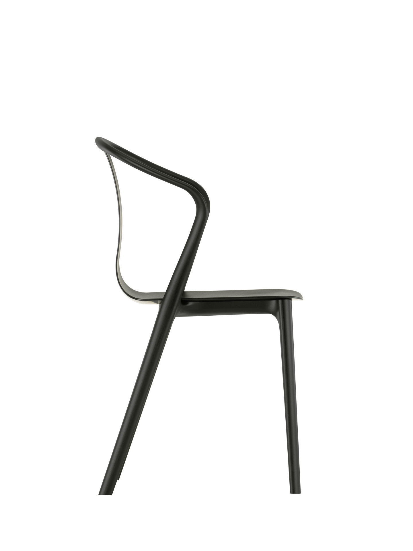 Schwarzer Belleville Armchair Plastic Stuhl von Vitra, Seitenansicht, moderner Designstuhl für Esszimmer und Büro.