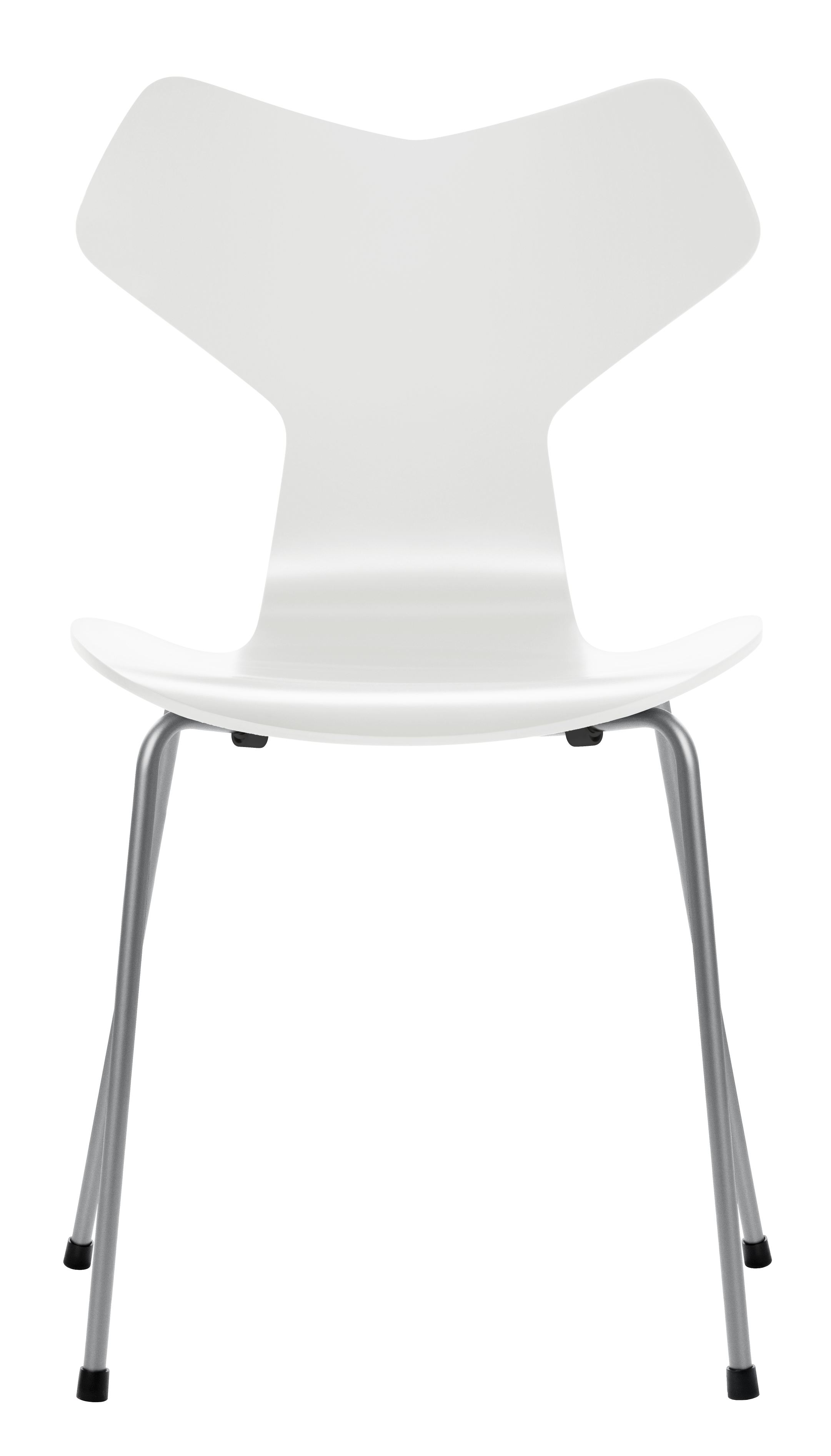 Weißer Grand Prix Stuhl von Fritz Hansen mit Stahlbeinen, modernes Design für Esszimmer und Büro.