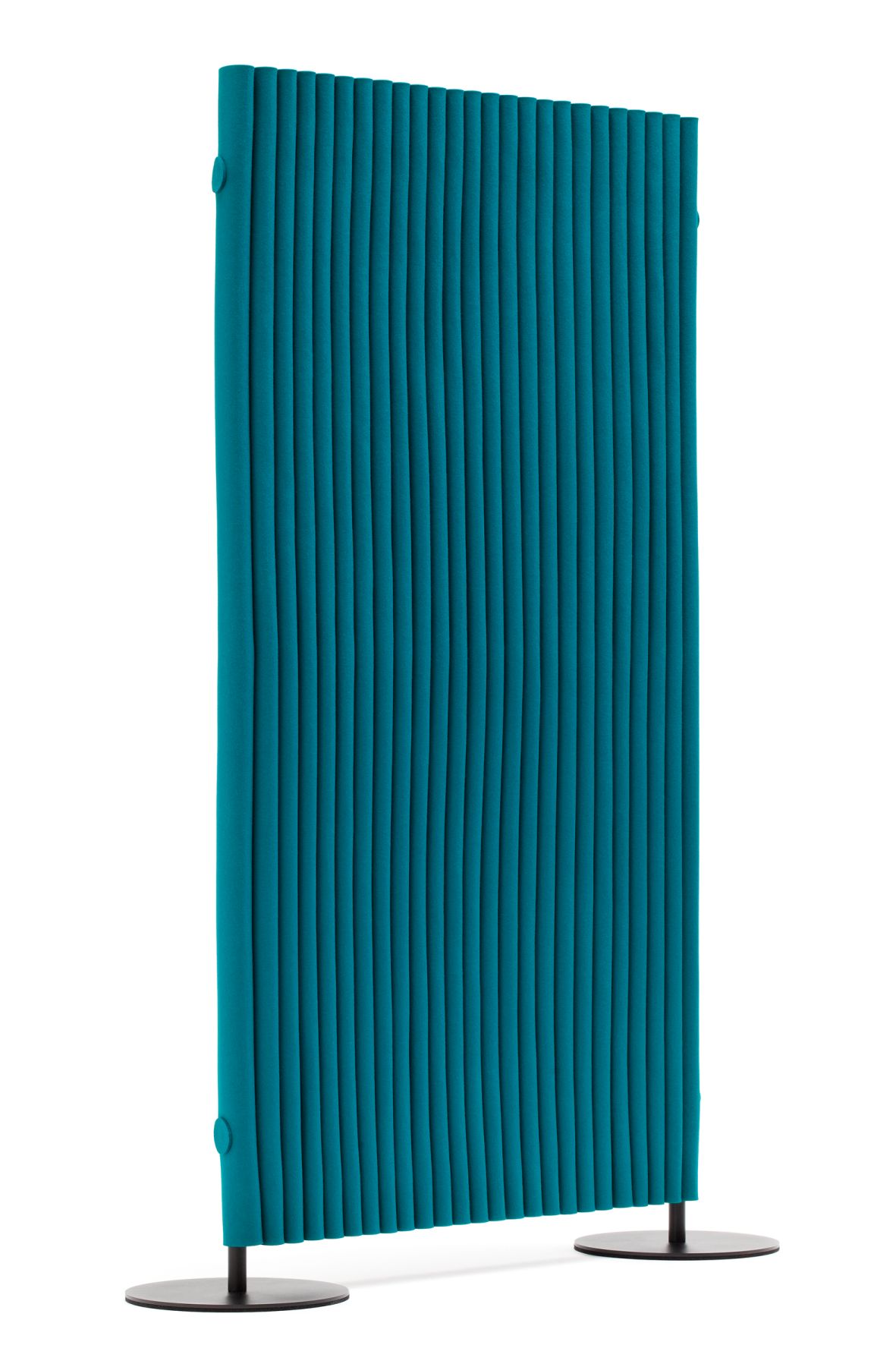 Hey Sign Welle Paravent, ein blaugrüner Raumteiler mit zwei Tellerfüßen, schallabsorbierend und flexibel für Büro und Zuhause.