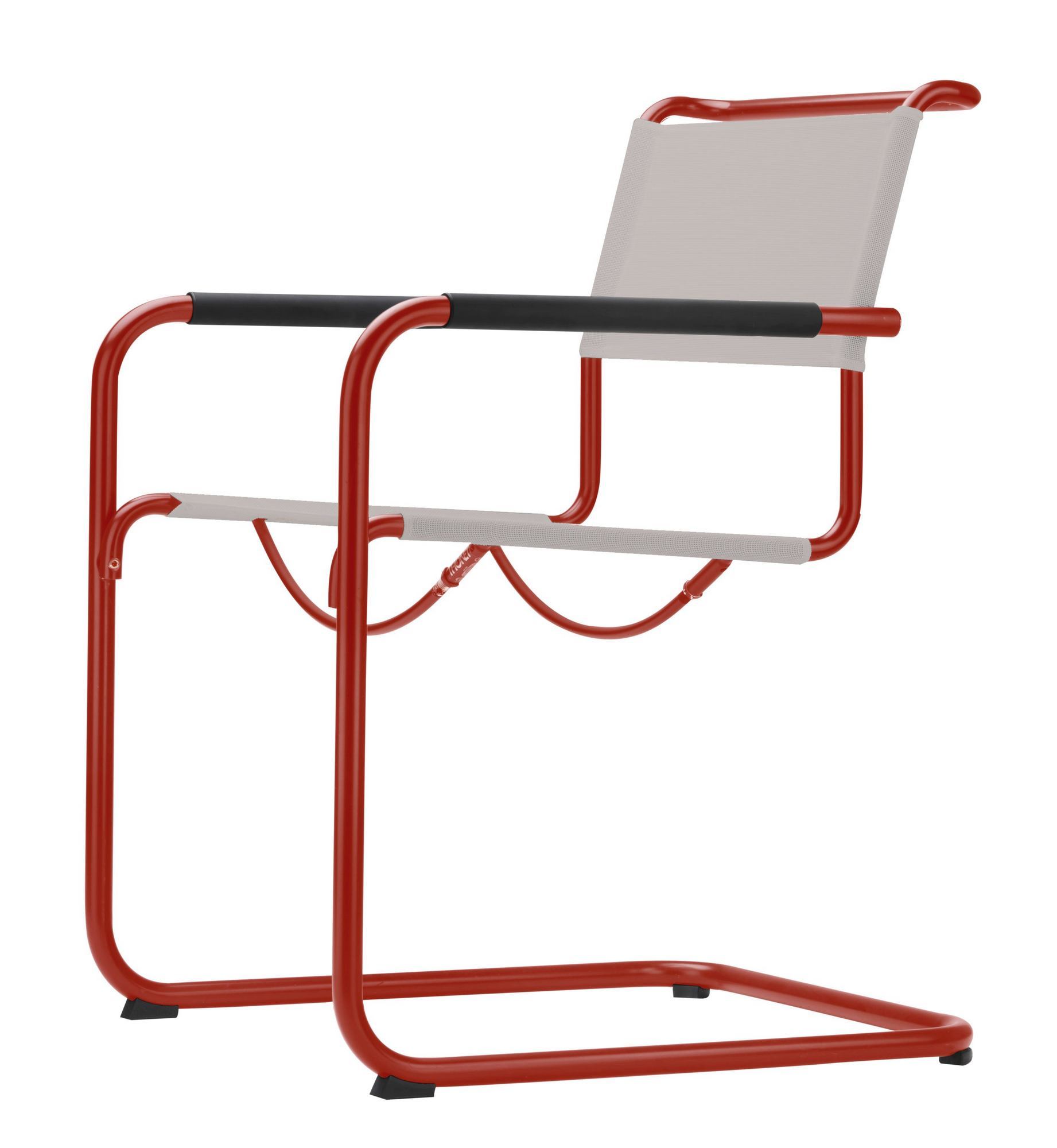Thonet S 34 N Freischwinger in Tomatenrot für den Außenbereich, moderner Stahlrohrstuhl.