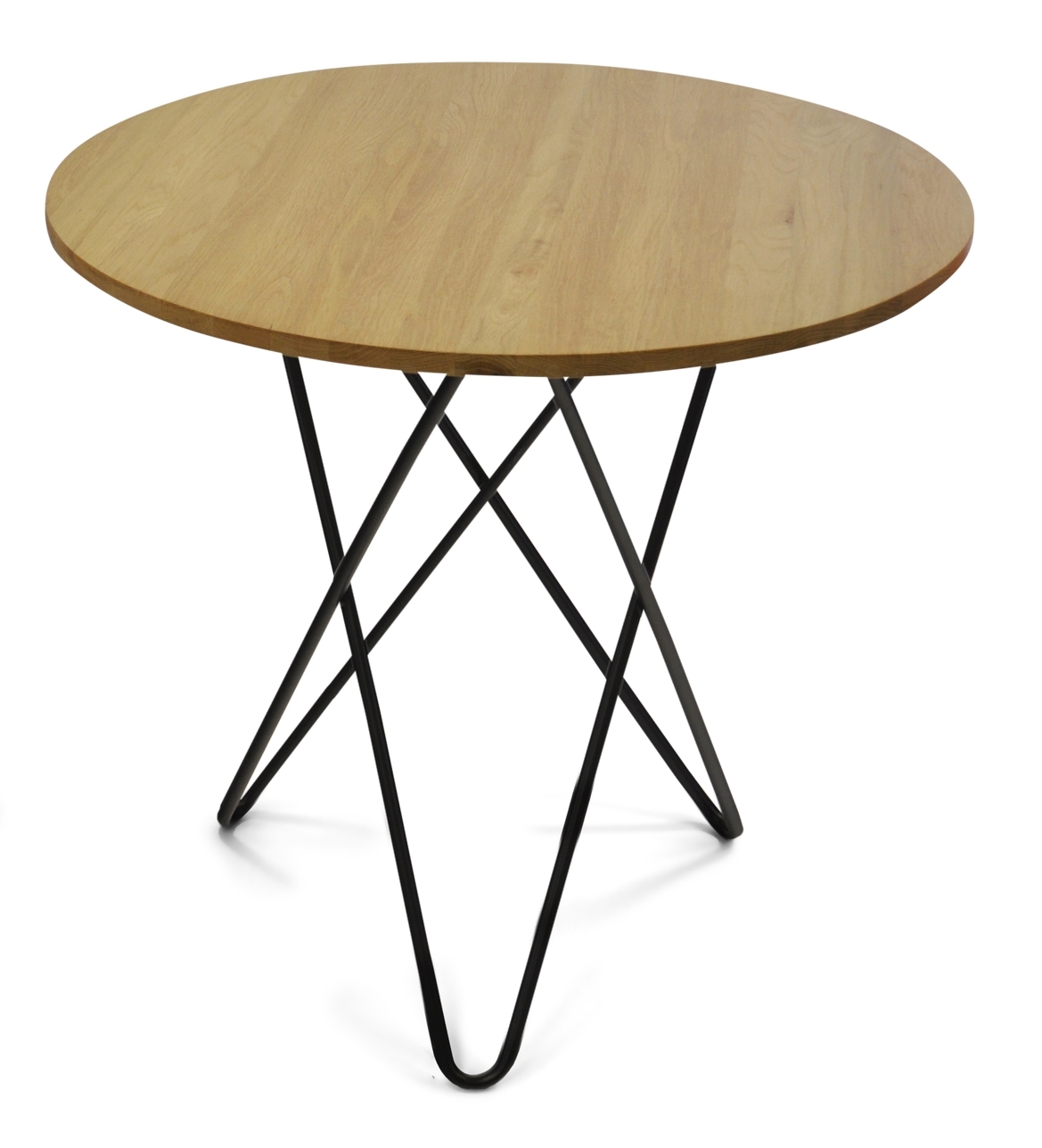 Dining O Tisch Eiche: Runder Esstisch mit Eichenplatte und schwarzem Metallgestell. Moderner Küchentisch.