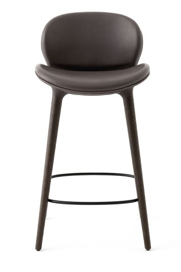 Lodge Tresenhocker aus dunkler Eiche mit dunkelbraunem Lederbezug, ideal für Küche und Bar.