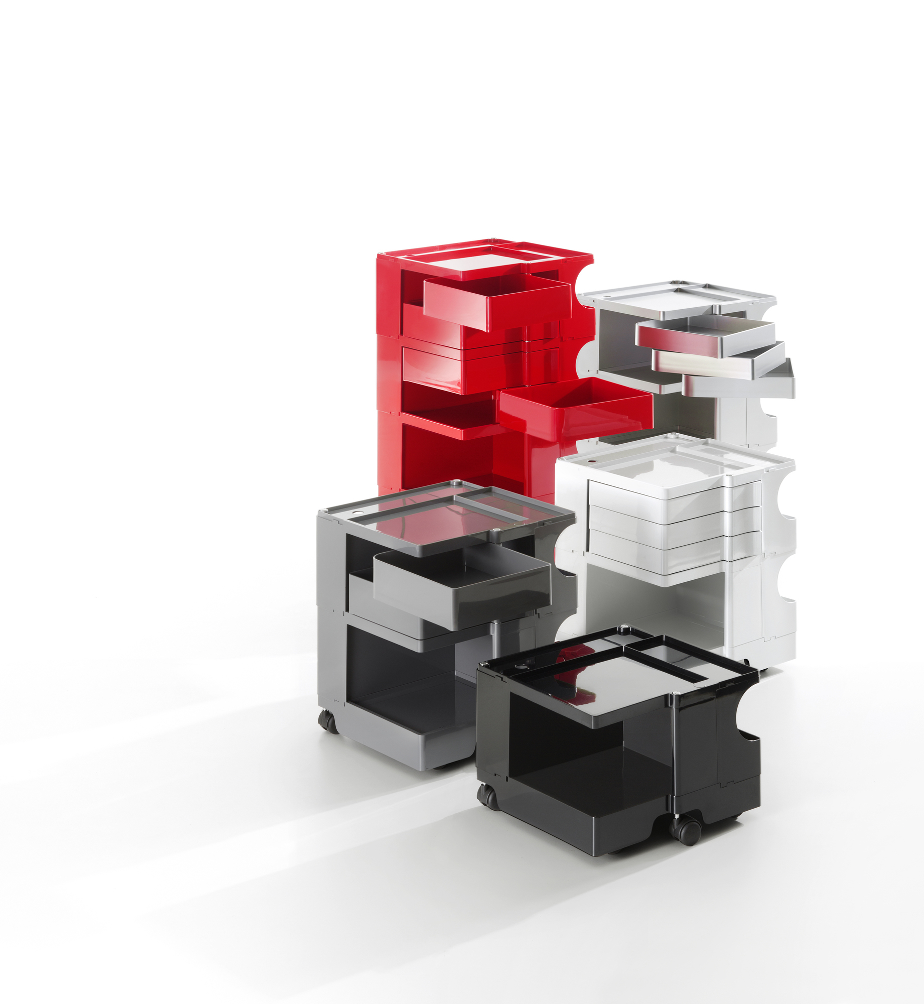 Schwarzer Boby Rollcontainer mit Schubladen und Ablageflächen, Büromöbel auf Rollen für flexible Ordnung.