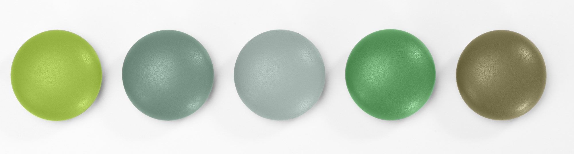 Fünf farbige Magnet Dots von Vitra, praktische Magnethalter für Büro, Küche oder Wohnbereich.