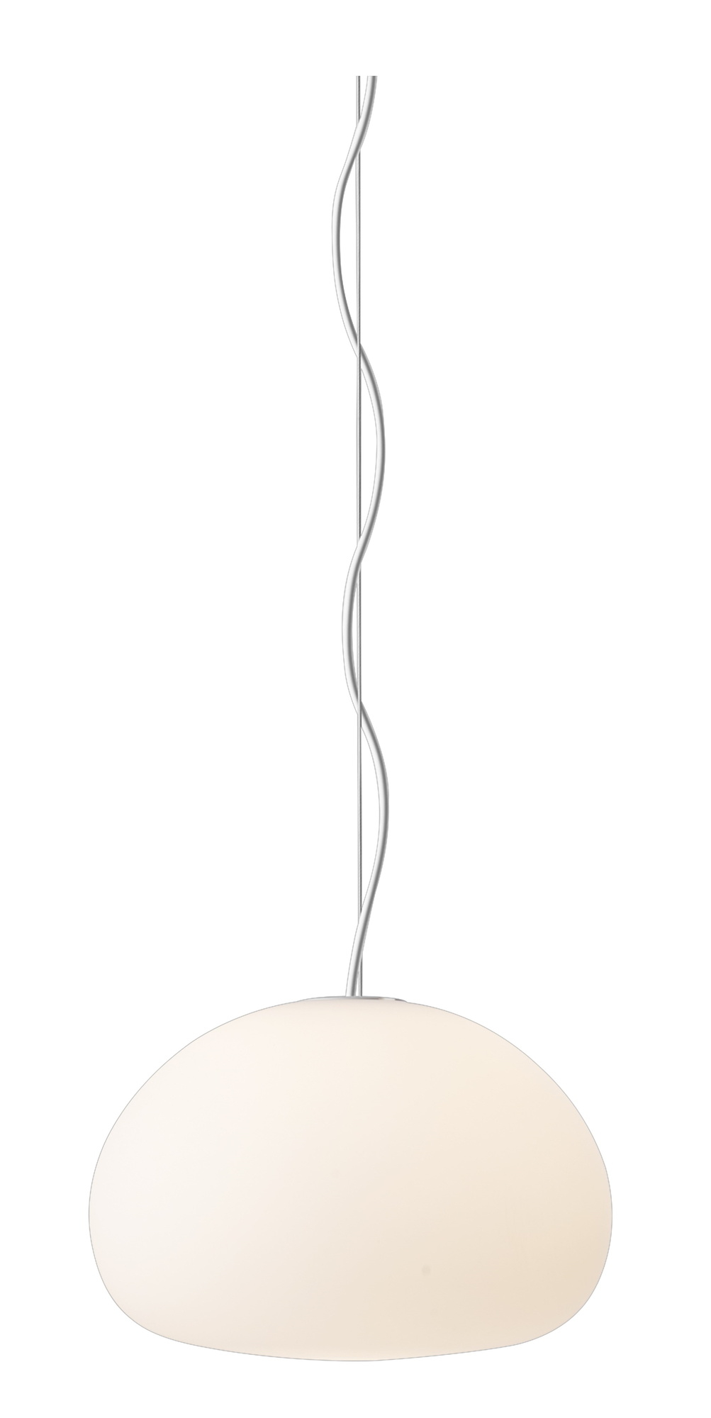 Nahaufnahme der Muuto Fluid Pendelleuchte Small, eine moderne, weiße Hängelampe für stilvolle Beleuchtung.