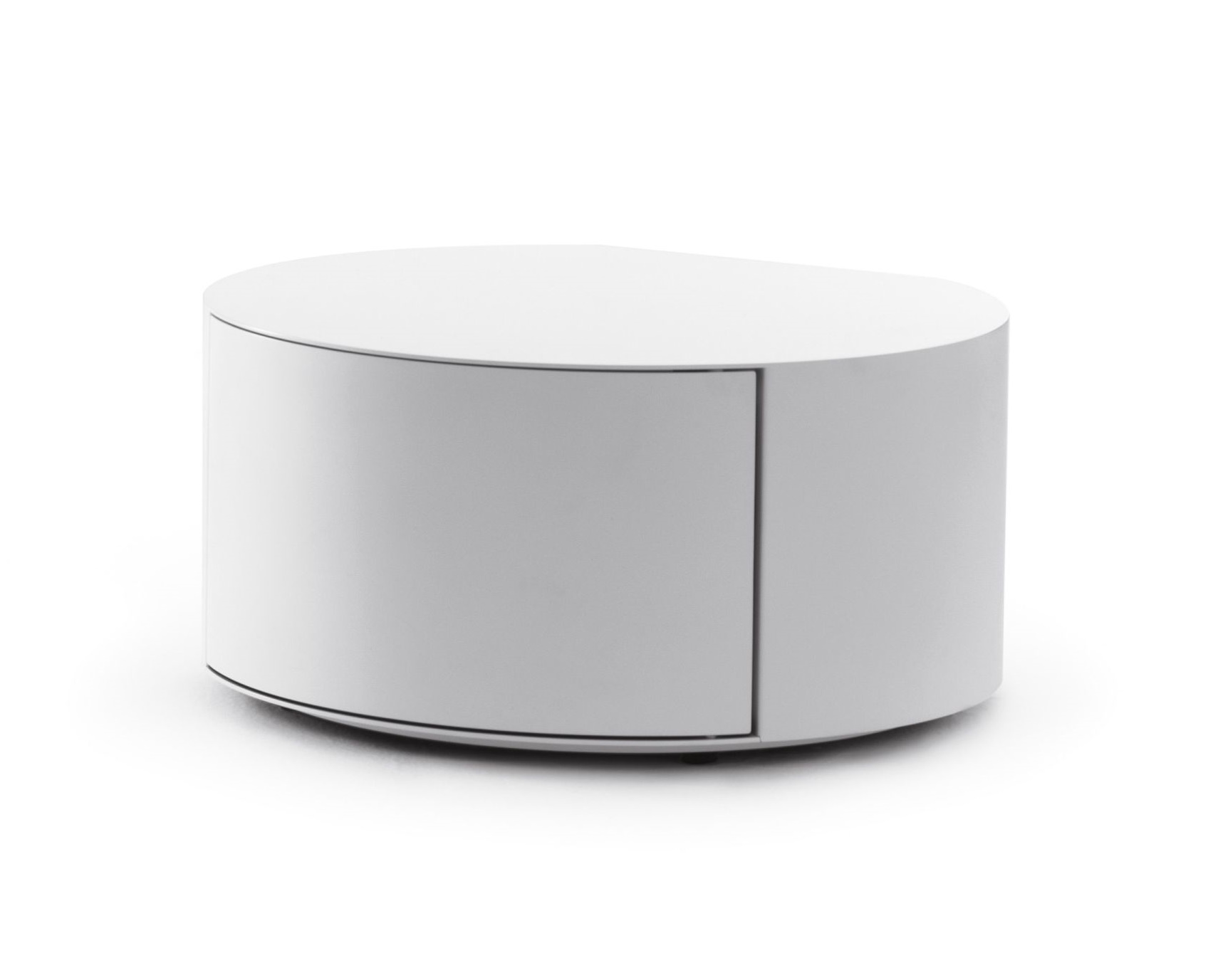 Weißer Bon.Bon Container von Opinion Ciatti: Moderner, runder Nachttisch mit Tür für Schlafzimmer.