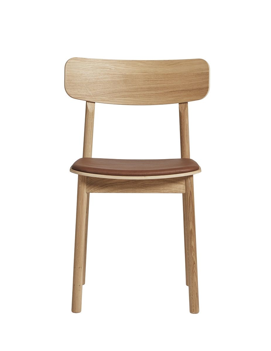 Soma Dining Chair Stuhl mit Sitzpolster Woud Eiche geölt / Leder cognac