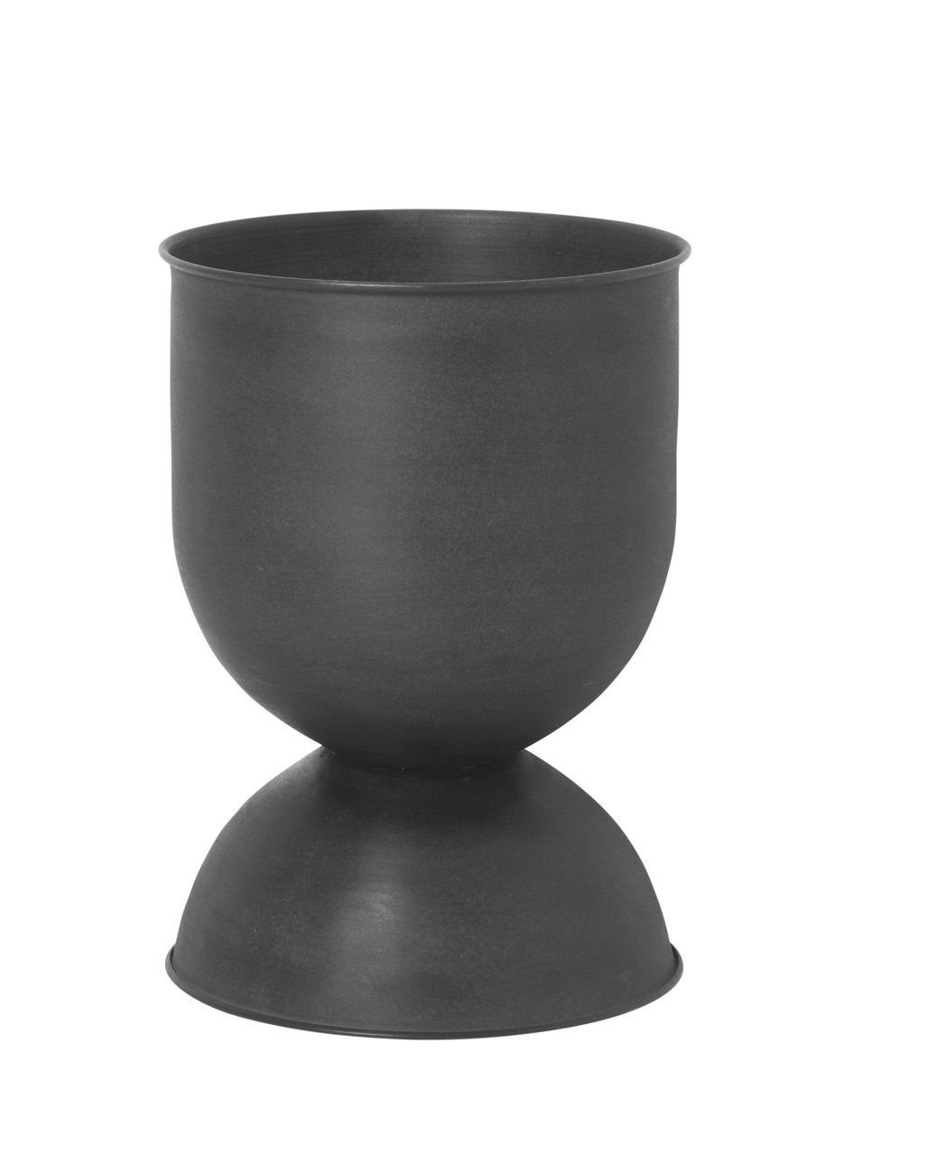 Schwarzer Hourglass Pot von Ferm Living, ein kleiner, moderner Pflanztopf in Sanduhrform.