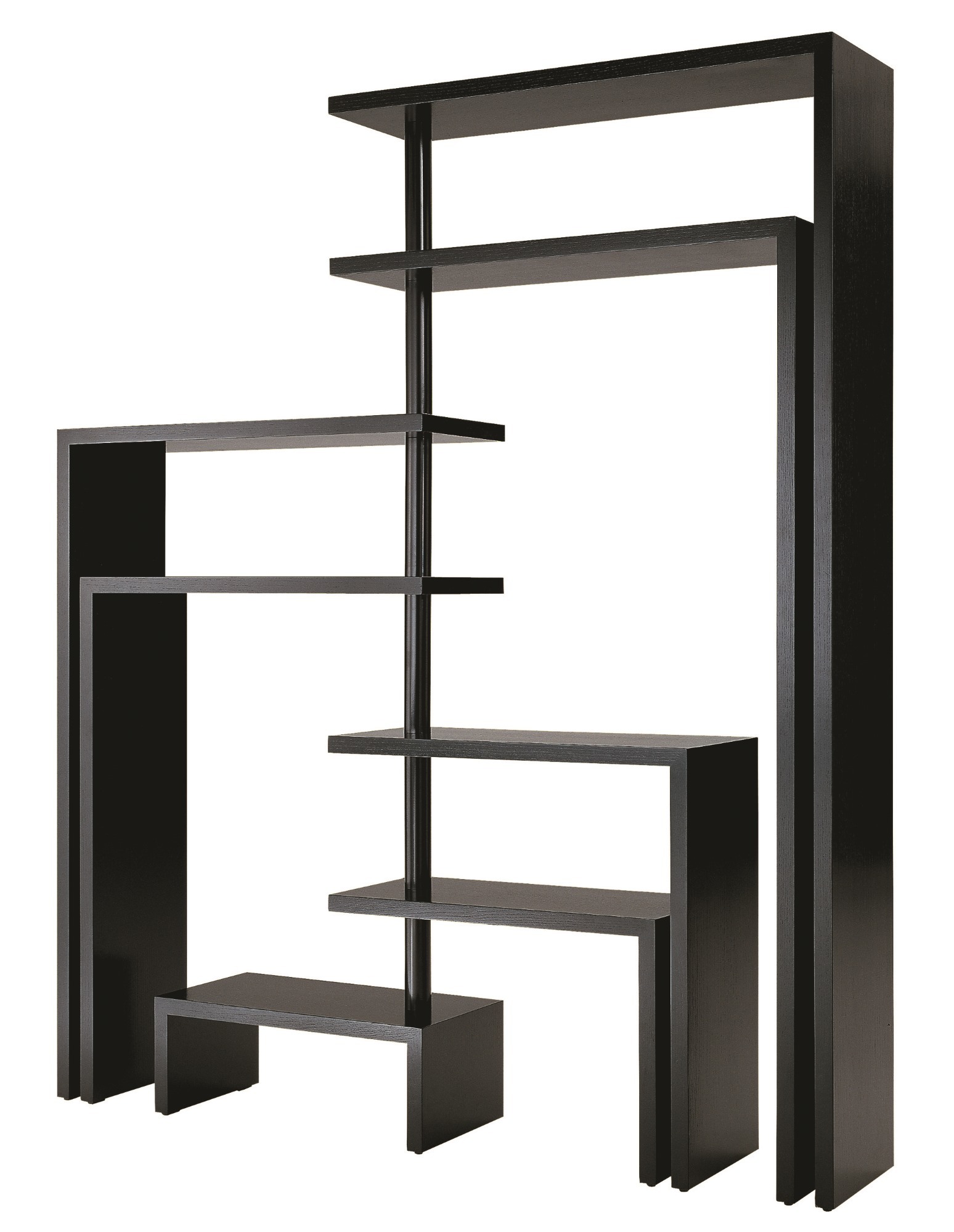 Schwarzes Joy Drehregal von Zanotta, modernes Design Bücherregal mit asymmetrischen Regalböden.