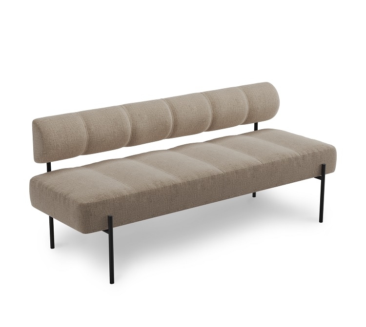Beiges Daybe Esszimmersofa mit schwarzem Gestell, modernes Design für Esszimmer und Wohnbereich.