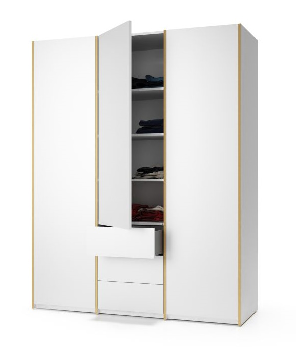 MODULAR PLUS Schrank von Müller Möbelwerkstätten, weiße Schrank Kombination mit drei Schubladen und Regalfächern.