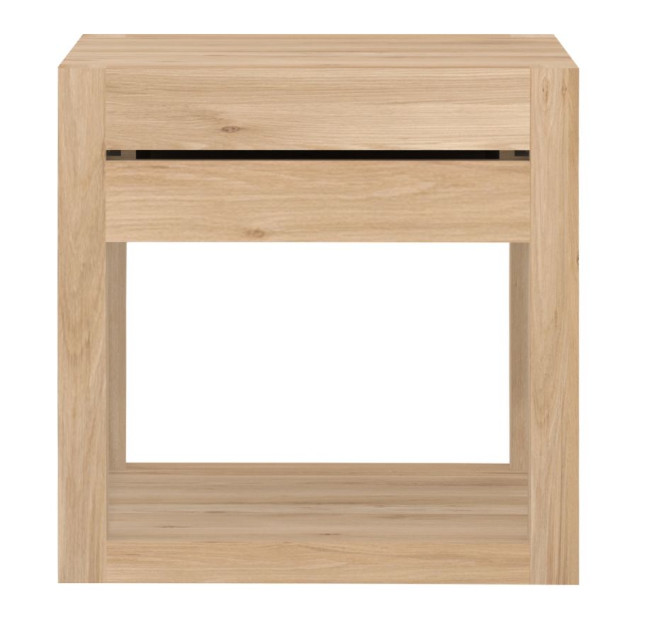 Azur Nachttisch von Ethnicraft aus Eiche mit Schublade und Ablagefach, modernes Schlafzimmermöbel.
