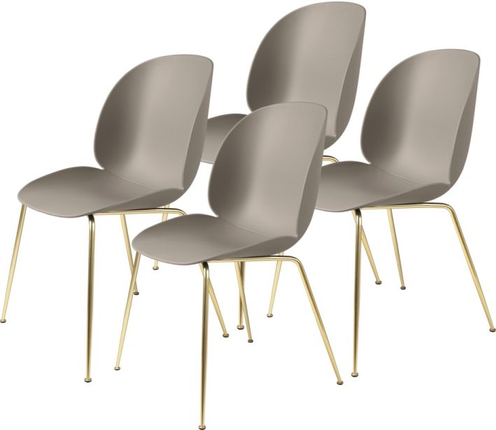 Beetle Chair Esszimmerstuhl Ungepolstert New Beige Messing 4-er Set Gubi