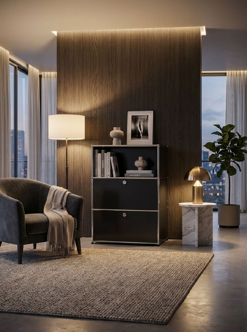USM Haller Highboard mit 2 Klappen und 1 Fach offen-graphitschwarz