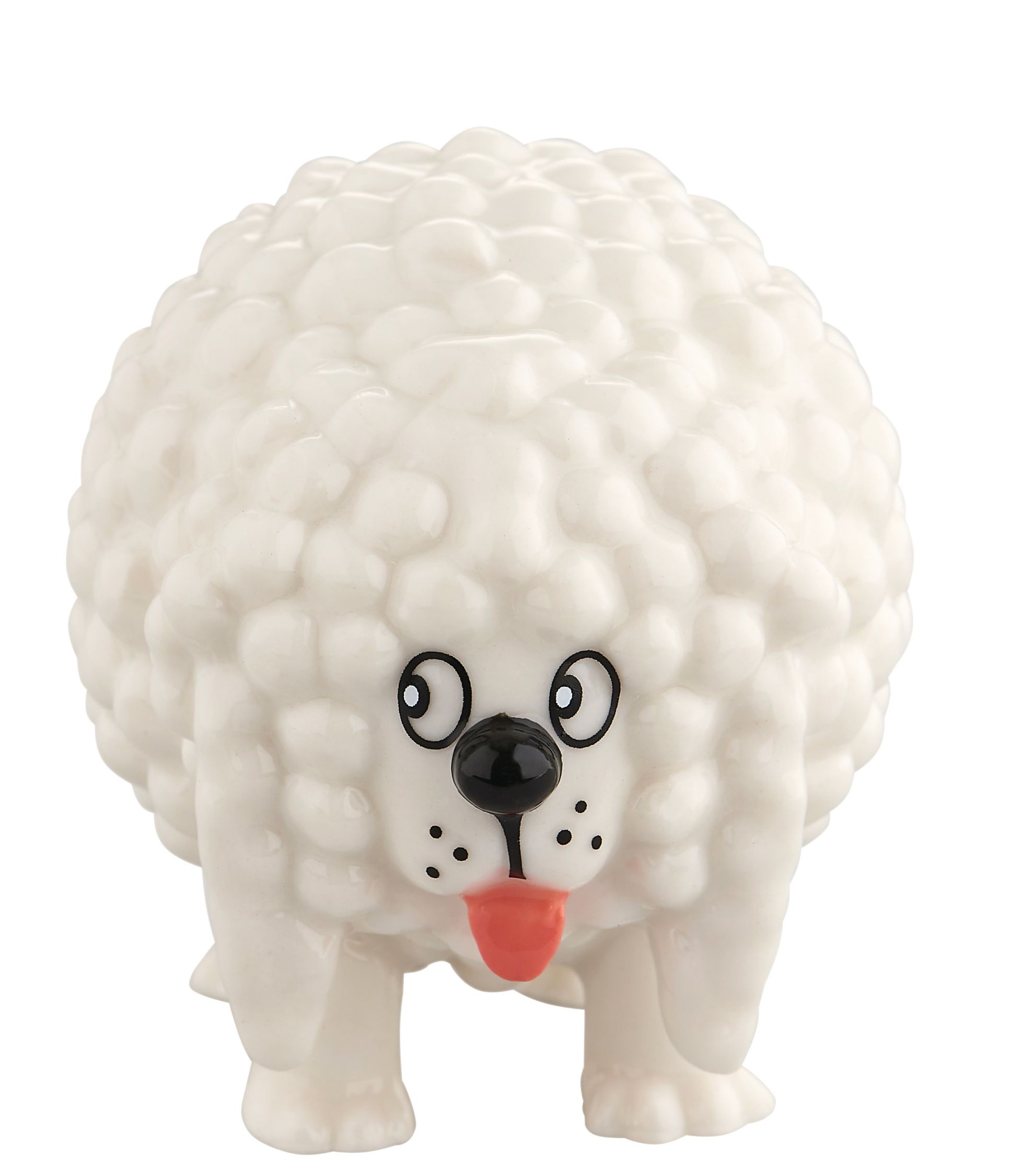 Alessi Cagnottone Spardose: Weiße Porzellanfigur in Hundeform mit herausgestreckter Zunge, dekorativ und funktional.