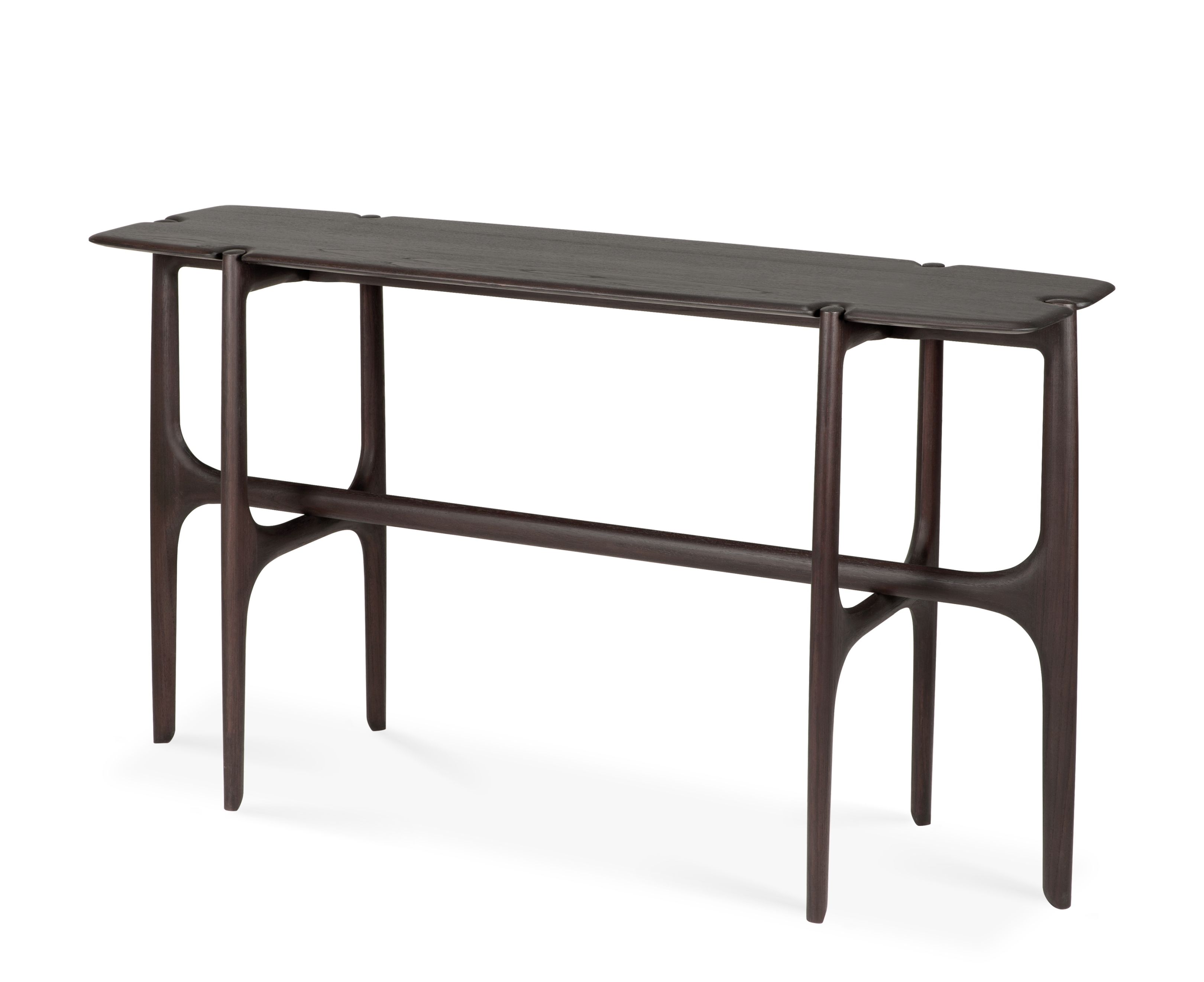PI Konsole von Ethnicraft: Dunkelbrauner Holztisch mit sechs Beinen und minimalistischem Design.