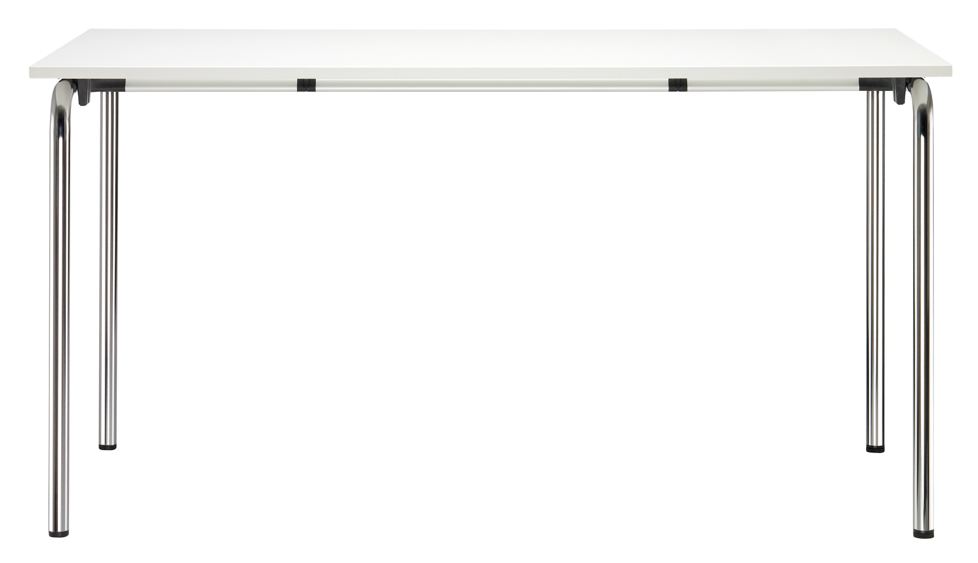 Weißer Thonet Klapptisch S 1196 mit verchromten Stahlrohrgestell, ideal als Konferenztisch oder Bürotisch.