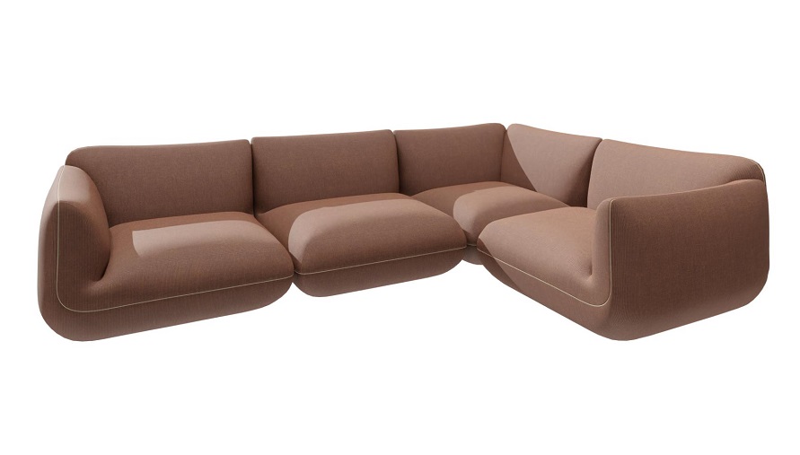Jalis21 Sofa in Cord Bernstein, ein modernes Ecksofa mit weichen Formen und Stoffbezug.