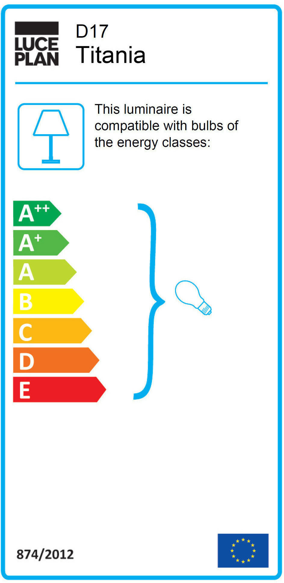 Energieeffizienzlabel der Luceplan Titania Hängeleuchte D17 mit Zug, kompatibel mit Leuchtmitteln A++ bis E.