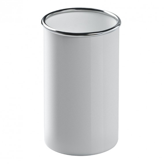 Weißer Colmo Schirmständer / Papierkorb von Rexite mit silberfarbenem Rand, geeignet für Büro und Zuhause.