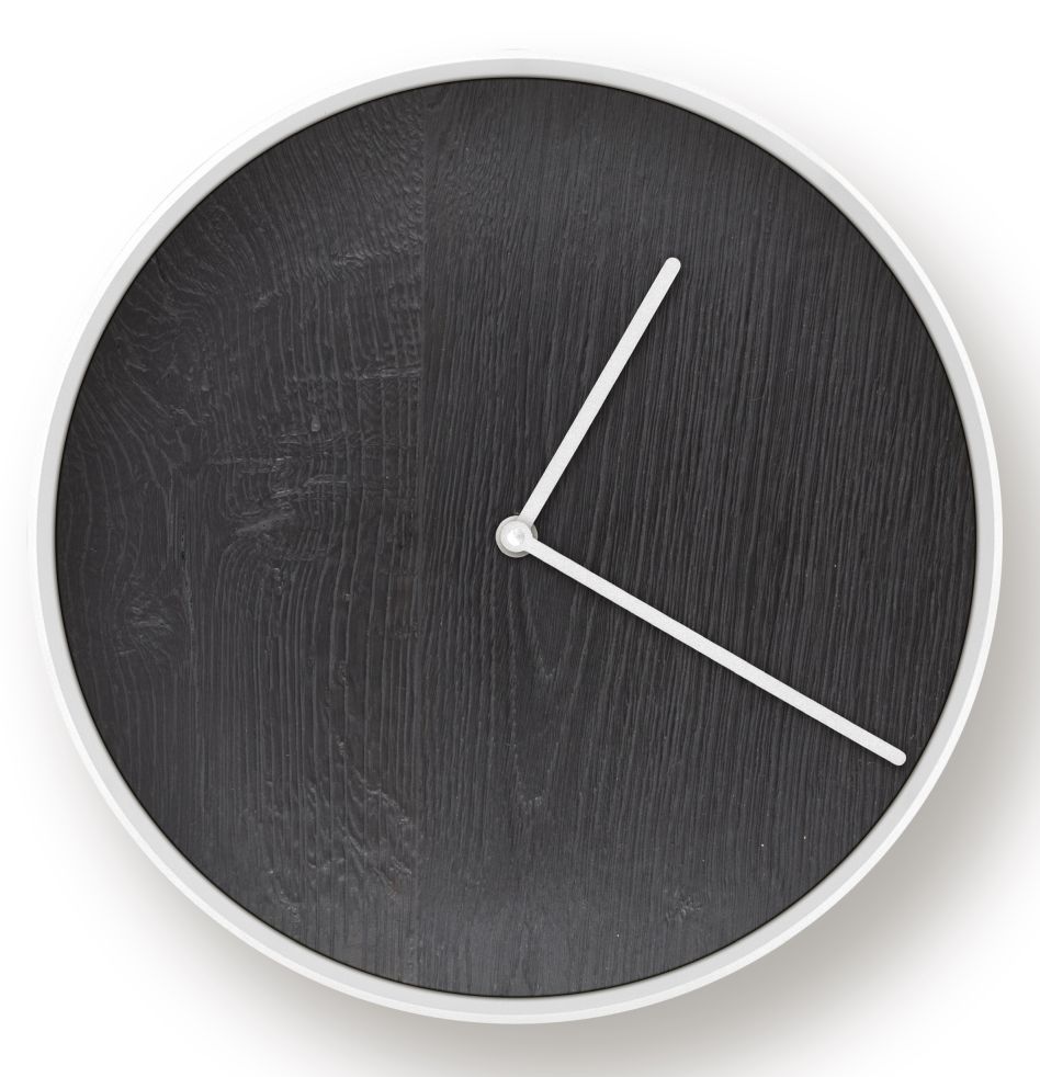 MJ01 Wanduhr Klein Janua Weiss - Eiche schwarz lackiert