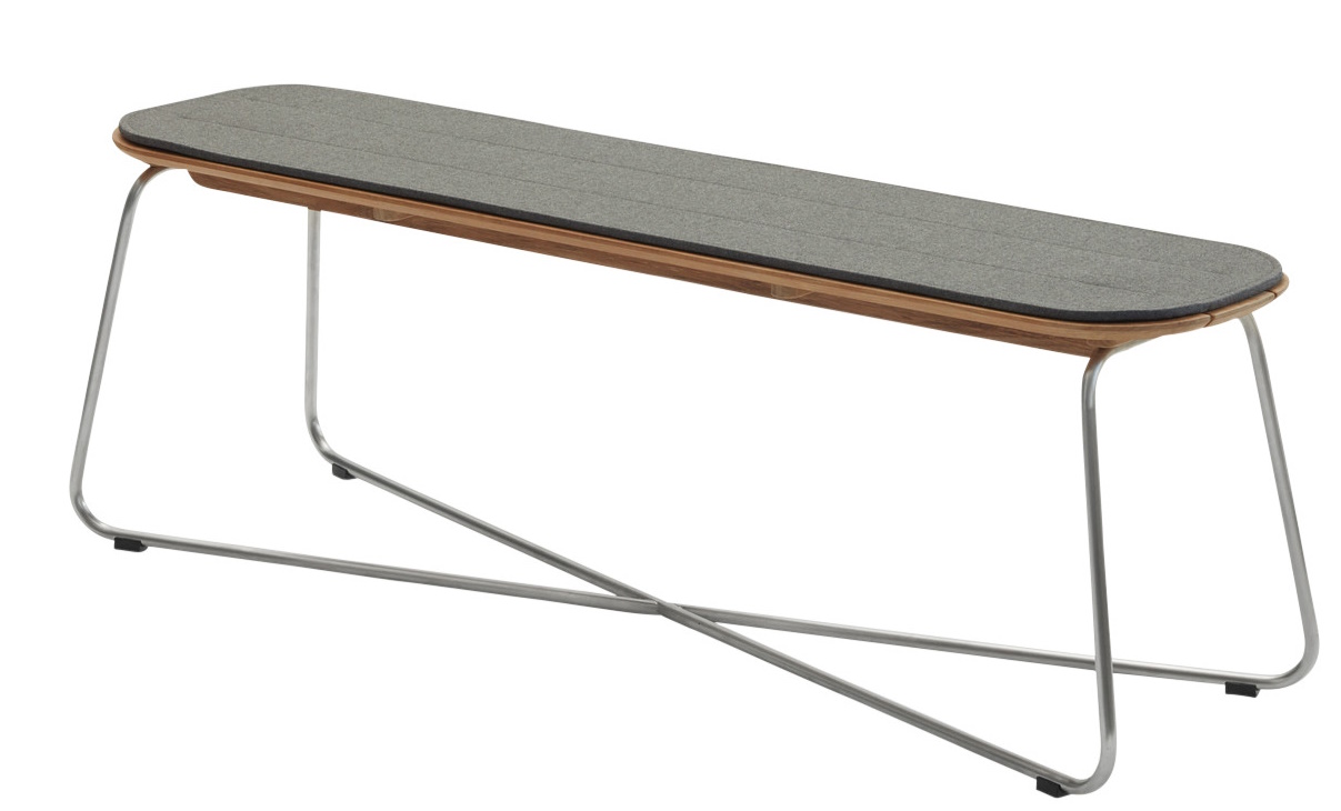 Lilium Bank Sitzkissen Charcoal: Graues Outdoor Kissen für Gartenbank mit Holzrahmen und Metallgestell.