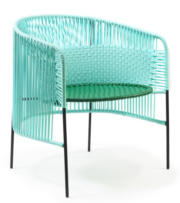 Caribe Lounge Chair: Türkis-grüner Outdoor Sessel mit schwarzem Gestell für Garten und Terrasse.