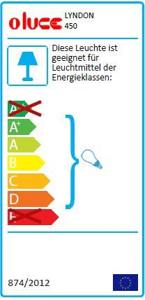 Energieeffizienzlabel der Lyndon 450 Pendelleuchte von Oluce, geeignet für Leuchtmittel der Energieklassen A+ bis D.