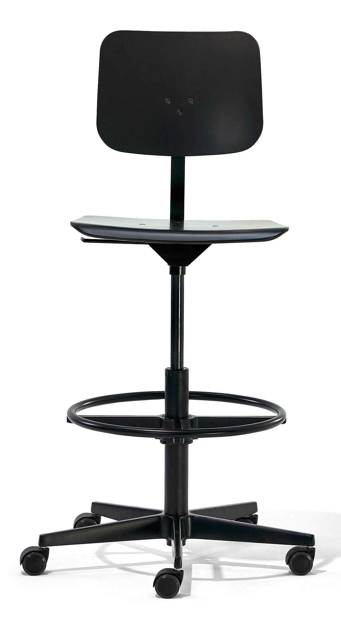 Schwarzer Mr. Square Drehstuhl von Richard Lampert, höhenverstellbar, mit Rollen und Fußstütze.