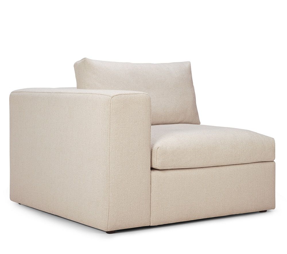 Mellow Sofa von Ethnicraft, Off White Eco Stoff, rechte Armlehne, modernes Design.