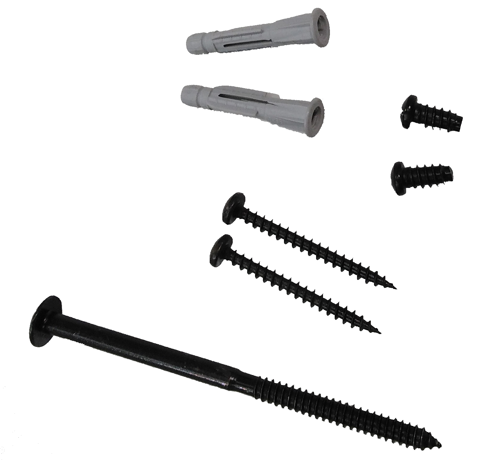 Schwarze Schrauben und graue Dübel für die Montage des Bookworm Regals von Kartell.