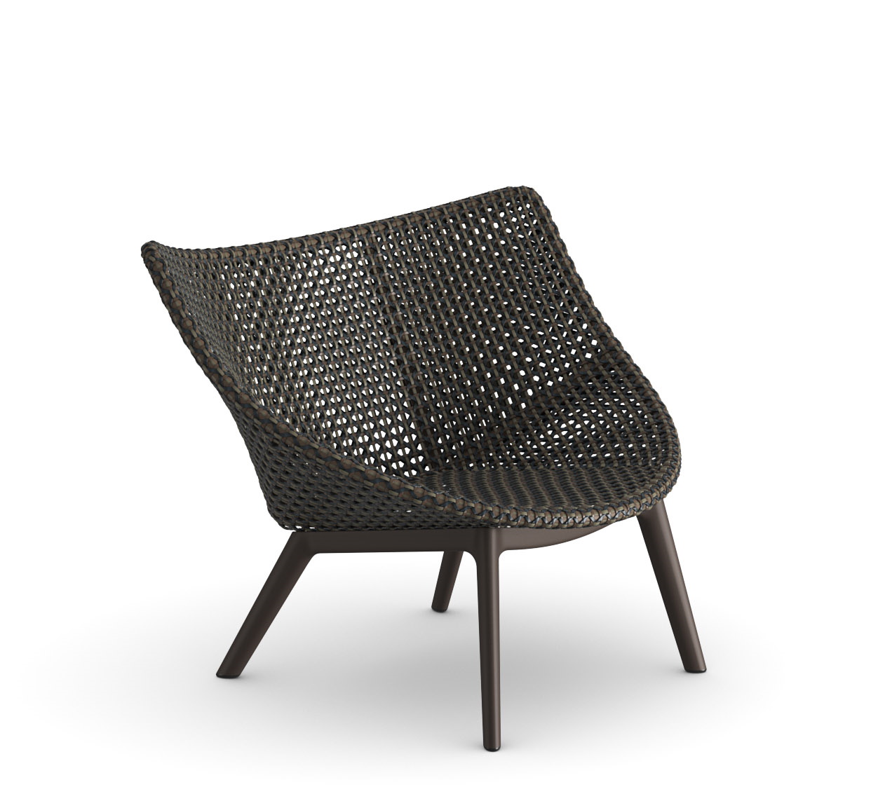 Mbrace Alu Lounge Chair von Dedon, brauner Gartensessel aus wetterfestem Geflecht mit Aluminiumgestell.