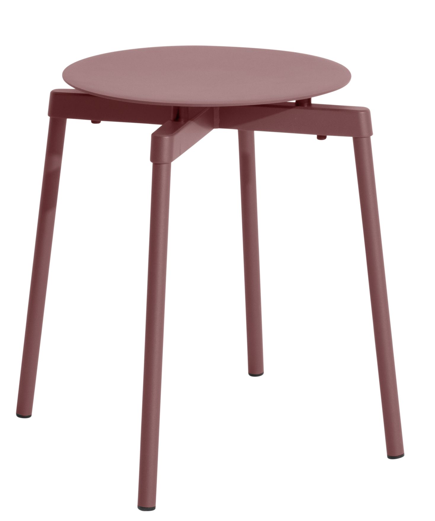 Braunroter Fromme Stool Hocker von Petite Friture: Moderner, minimalistischer Hocker mit runder Sitzfläche und vier Beinen.
