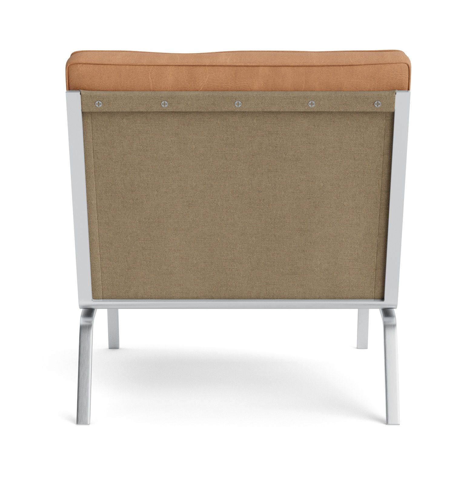 Rückansicht des Man Lounge Chair Sessel von NORR11 mit braunem Stoff und Leder.